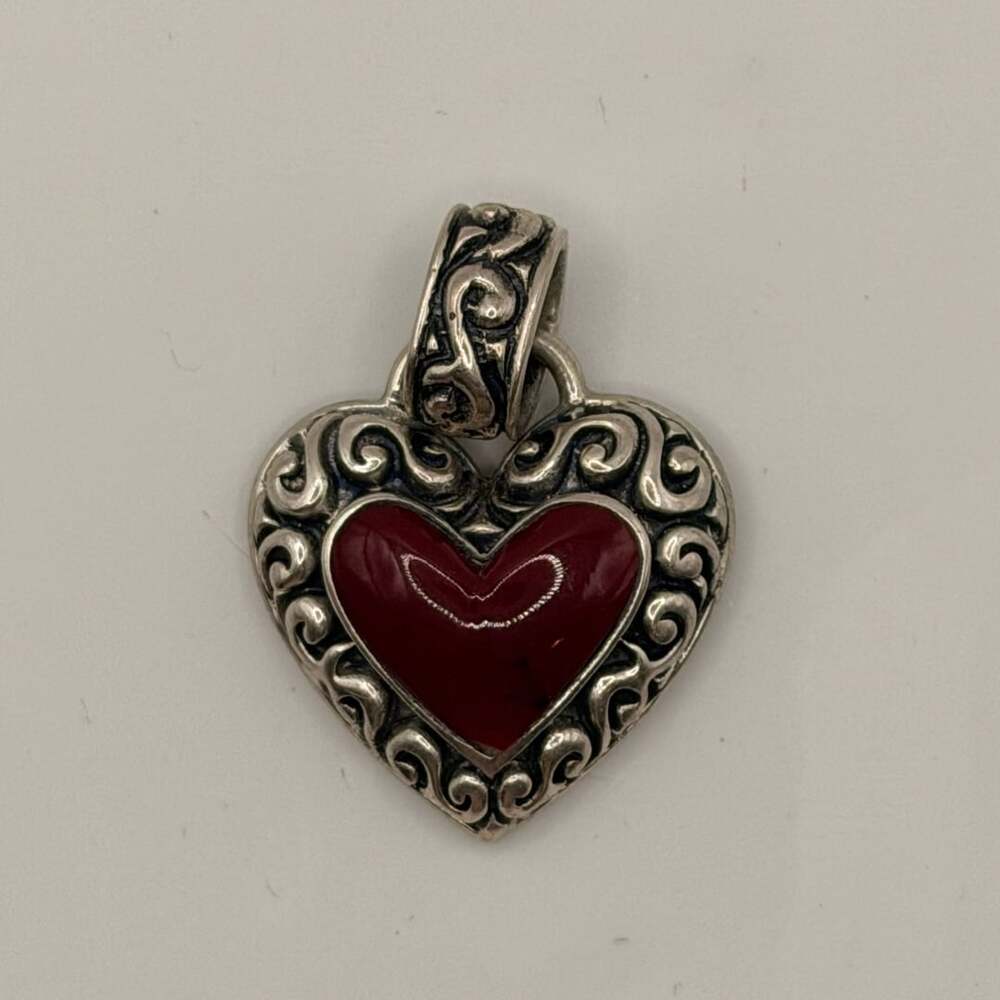 Vintage Sterling Silver Red Heart Pendant 925